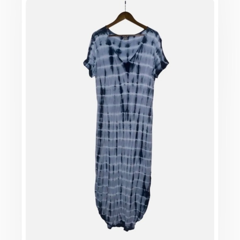 Navy Blue & White Tie Dye Maxi Dress Boho Women’s Summer Coverup Beach Dress